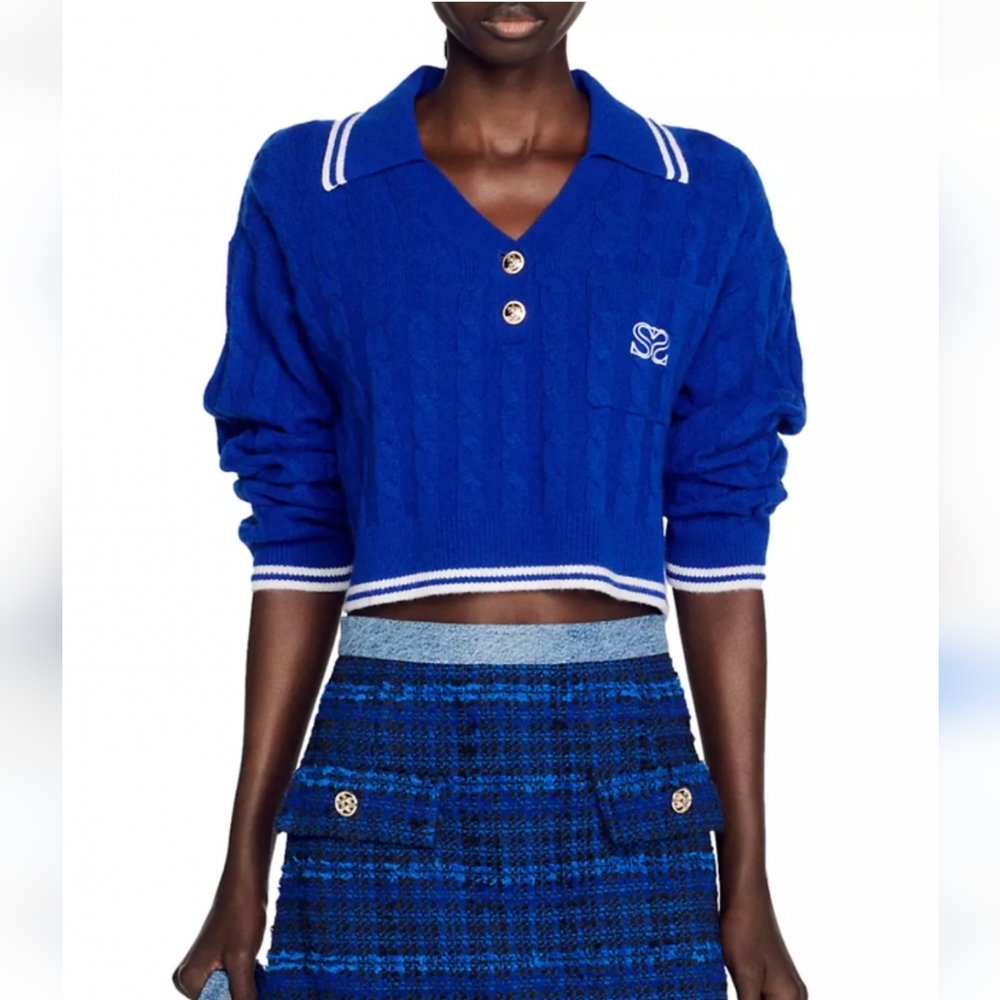 [NEW] SANDRO Blue Cropped Sweater